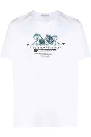 Givenchy Tops, Heren, Wit, XS, Katoen, Bedrukt katoenen T-shirt