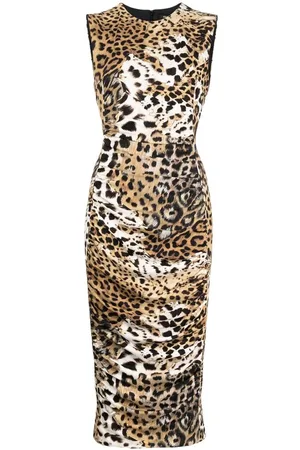 Roberto Cavalli Kleedjes, Dames, Bruin, S, Nylon, Animal Print Mouwloze Jurk