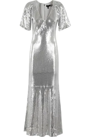 ROTATE Kleedjes, Dames, Grijs, L, Polyester, Glitterende Midi Jurk
