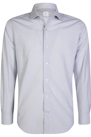 ELEVENTY Overhemden, Heren, Blauw, L, Katoen, Gestreept Katoenen Dandy Kraag Shirt