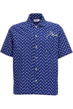 Rhude Overhemden, Heren, Blauw, L, Katoen, Logo Beachfront Shirt