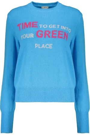 HERNO Truien, Dames, Blauw, S, Wol, Wollen trui met ronde hals en logo-intarsia