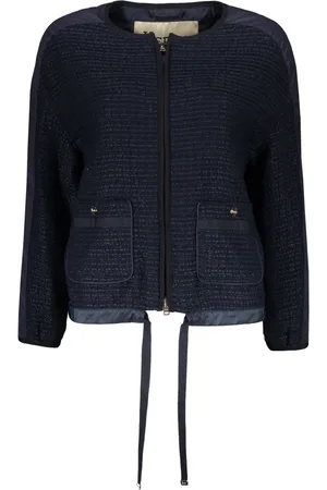 HERNO Jassen, Dames, Blauw, M, Katoen, Zip Jas met Technische Stoffen Inzetstukken
