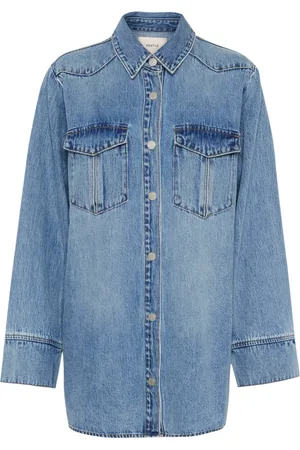Gestuz Blouses & Shirts, Dames, Blauw, 2Xs, Denim, Denim Shirt met Grote Borstzakken