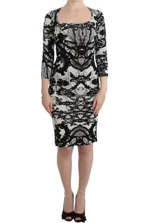 Roberto Cavalli Kleedjes, Dames, Zwart, M, Geprinte Jersey Sheath Jurk