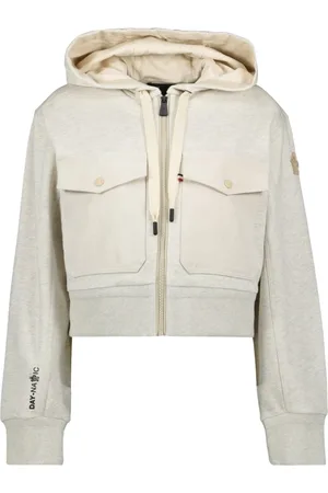 Moncler Sweatshirts & Hoodies, Dames, Grijs, S, Katoen, Beige Katoenen Rits Sweater Lente-Zomer 2025
