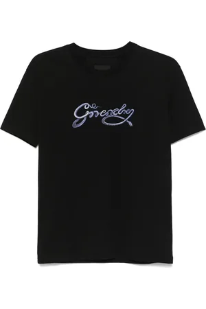 Givenchy Tops, Dames, Zwart, S, Katoen, Snake Logo T-shirt met ronde hals