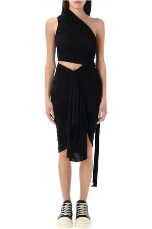 Rick Owens Kleedjes, Dames, Zwart, S, Katoen, Asymmetrische Kikkerjurk