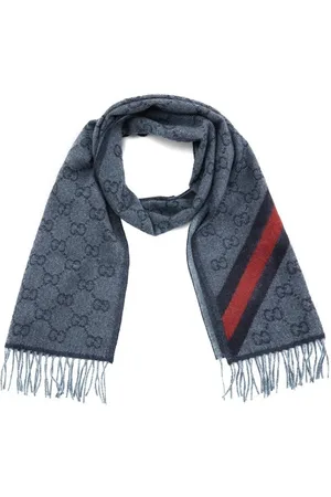 Gucci Accessoires, unisex, Blauw, ONE Size, Wol, Wollen Logo Sjaal