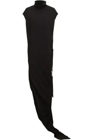 Rick Owens Kleedjes, Dames, Zwart, S, Katoen, Edfu Jurk met Vierkante Schouders
