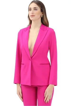 VICOLO Jassen, Dames, Roze, M, Leer, Gestructureerde Fuchsia Jas met V-Hals