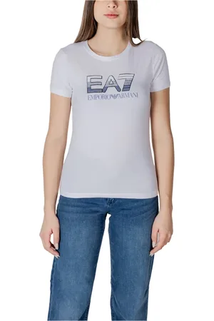 EA7 Tops, Dames, Wit, M, Katoen, Korte mouwen katoenen T-shirt collectie