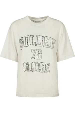 Golden Goose Tops, Dames, Wit, M, Linnen, Journey Boxy T-shirt Lichtgewicht Linnen Jersey