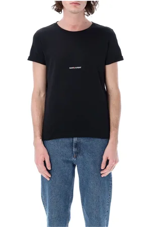 Saint Laurent Tops, Heren, Zwart, XL, Katoen, T-shirt met logo-print