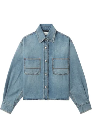 haikure Jassen, Dames, Blauw, S, Denim, Blauw Washed Denim Jack met Drukknoopsluiting