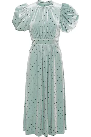 ROTATE Kleedjes, Dames, Blauw, S, Polyester, Polka Dot Midi Jurk