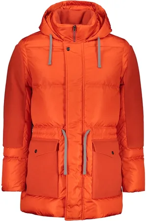 HERNO Jassen, Heren, Rood, XL, Wol, Hooded Down Jacket met wollen rand