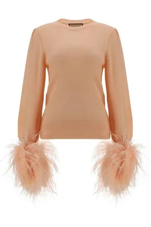 Gucci Truien, Dames, Roze, M, Wol, Wollen Trui met Veren Details
