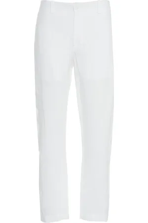 TRANSIT Broeken, Heren, Wit, L, Linnen, Witte Linnen Wijde Pijp Broek