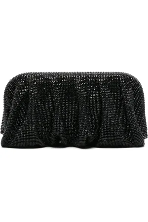 BENEDETTA BRUZZICHES Tassen, Dames, Zwart, ONE Size, Satijn, Zwarte Clutch Venus La Grande met kristaldecoratie