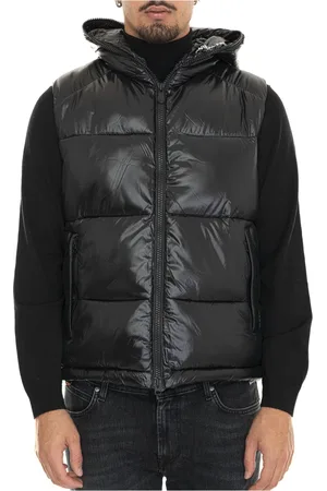 save the duck Jassen, Heren, Zwart, L, Polyester, Gewatteerd Dexter Vest met Capuchon en Glanzend Effect