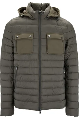 HERNO Jassen, Heren, Groen, L, Polyester, Zip Jas met Afneembare Capuchon
