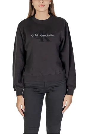 Calvin Klein Sweatshirts & Hoodies, Dames, Zwart, L, Katoen, Chenille Monologo Dames Sweater
