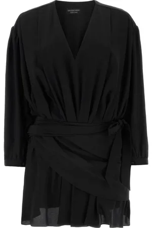 Balenciaga Kleedjes, Dames, Zwart, M, Zijden Mini-jurk met V-hals