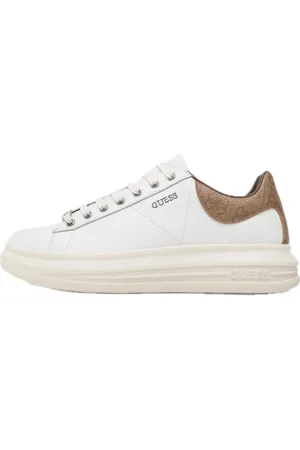 Guess Schoenen, Heren, Wit, 44 EU, Katoen, Rondeteen lederen sneaker met logo