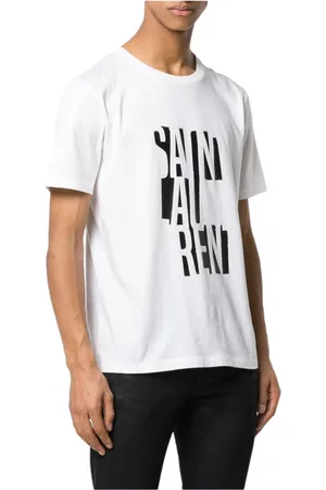 Saint Laurent Tops, Heren, Wit, M, Katoen, Cotton Logo T-shirt - Witte Ronde Hals Korte Mouw