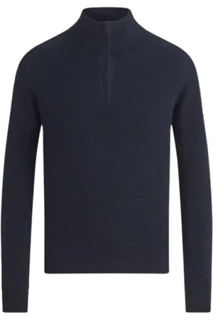 Belstaff Truien, Heren, Blauw, L, Katoen, Blauwe Quarter Zip Jumper