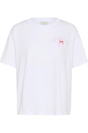 Kaffe Tops, Dames, Wit, S, Katoen, Grafisch Tee Top Optisch Wit