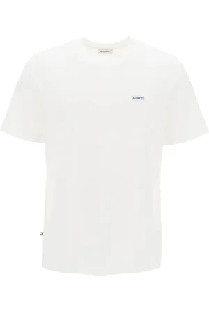 Autry Tops, Heren, Wit, L, Katoen, Logo Label T-Shirt van puur katoenen jersey