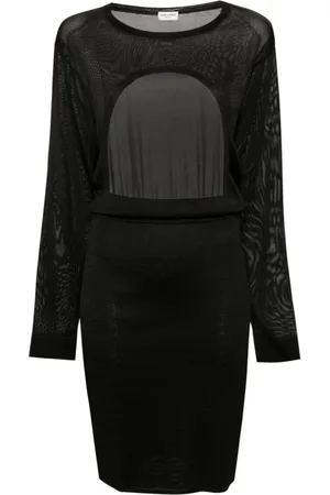 Saint Laurent Kleedjes, Dames, Zwart, M, Open-Back Gebreide Jurk