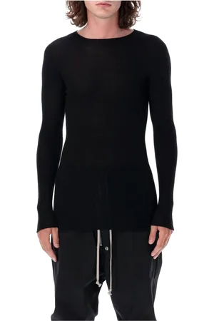 Rick Owens Truien, Heren, Zwart, M, Wol, Geribbelde Top met Ronde Hals