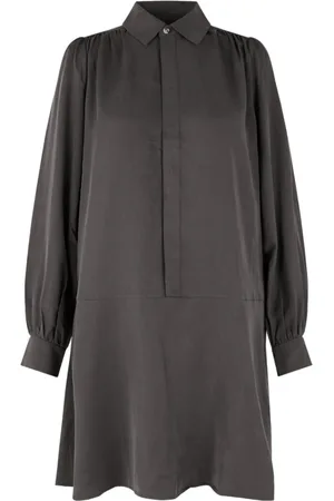 Samsøe Samsøe Kleedjes, Dames, Grijs, XS, Convertible Mini Overhemdjurk