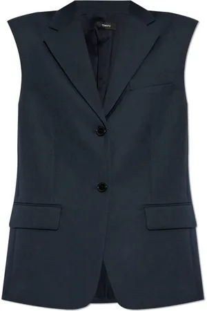 THEORY Jassen, Dames, Blauw, M, Wol, Wollen vest