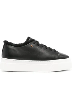 santoni Schoenen, Dames, Zwart, 37 EU, Zwarte Shearling Flatform Zool Sneakers