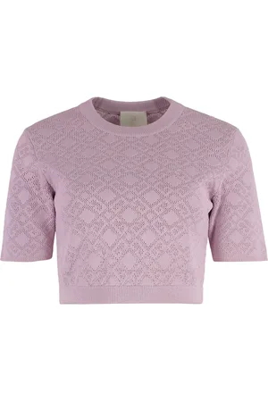 Givenchy Truien, Dames, Roze, M, Polyester, Geribbelde Jacquard Gebreide Cropped Top
