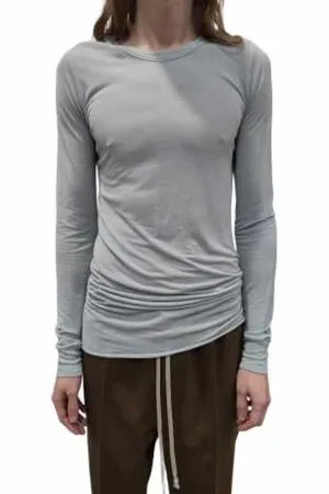 Rick Owens Tops, Heren, Grijs, L, Katoen, Double Layer T-shirt met Lange Mouwen