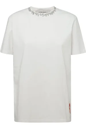 Golden Goose Tops, Dames, Wit, S, Katoen, T-shirt van katoen met kristallen