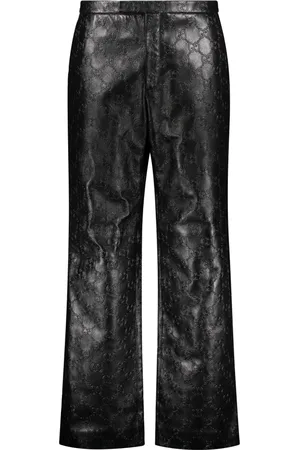 Gucci Broeken, Heren, Zwart, L, Leer, Logo Lamsleren Broek