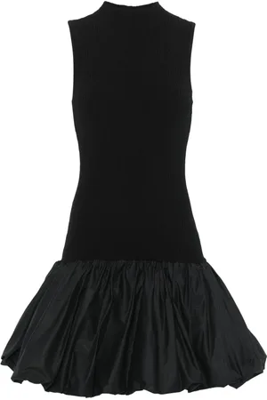 ROTATE Kleedjes, Dames, Zwart, M, Polyester, Ribgebreide Racer Cut Ballonjurk