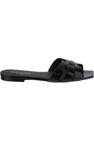 Saint Laurent Schoenen, Dames, Zwart, 36 EU, Leer, Leren Slide Sandalen