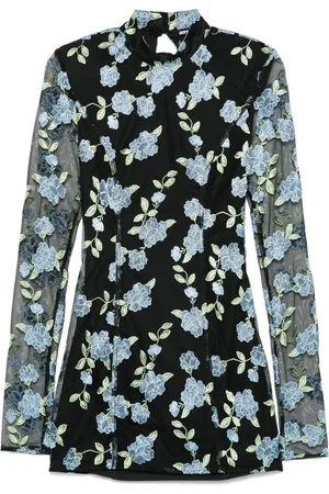 ROTATE Kleedjes, Dames, Zwart, S, Polyester, Zwarte Jurk met Uitlopende Manchetten