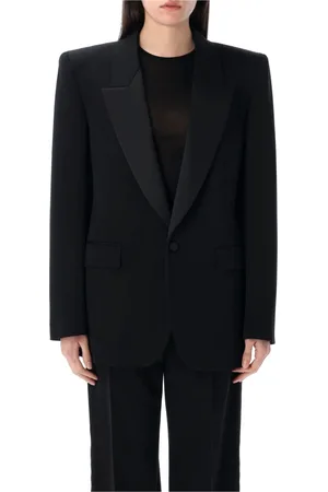 Saint Laurent Jassen, Dames, Zwart, M, Wol, Grain de Poudre Tuxedo Jas