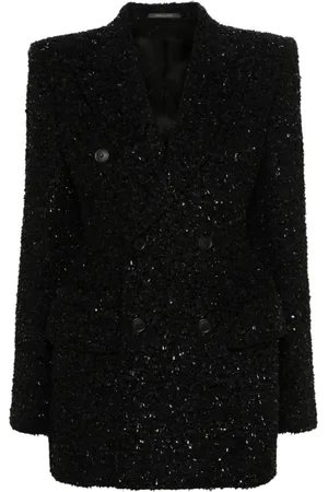 Balenciaga Jassen, Dames, Zwart, S, Tweed, Zwarte Tweed Bouclé Double-Breasted Jas