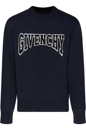 Givenchy Sweatshirts & Hoodies, Heren, Blauw, L, Wol, Donker Marineblauwe Wollen Trui met Logo Borduurwerk