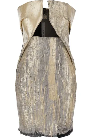 Rick Owens Kleedjes, Dames, Geel, S, Katoen, Gouden Uitgesneden Jurk met Rits Achteraan