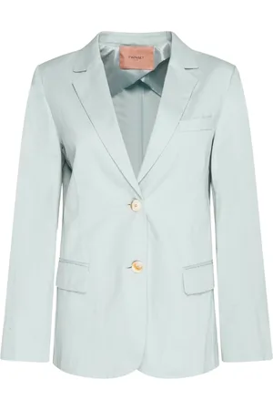 Twin-Set Jassen, Dames, Blauw, S, Linnen, Linnen Blazer Agave Slim Fit